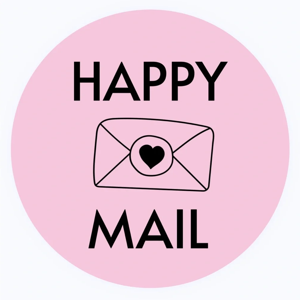 30 STICKERS - 2” ROUND - HAPPY MAIL - PINK
